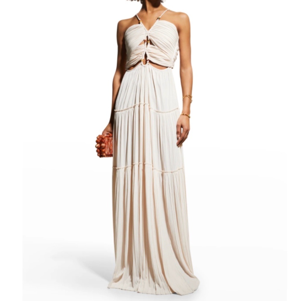 NWT $995 A.L.C. Kai Beaded Cut-Out Halter Neck Tiered Maxi Dress in size 10!